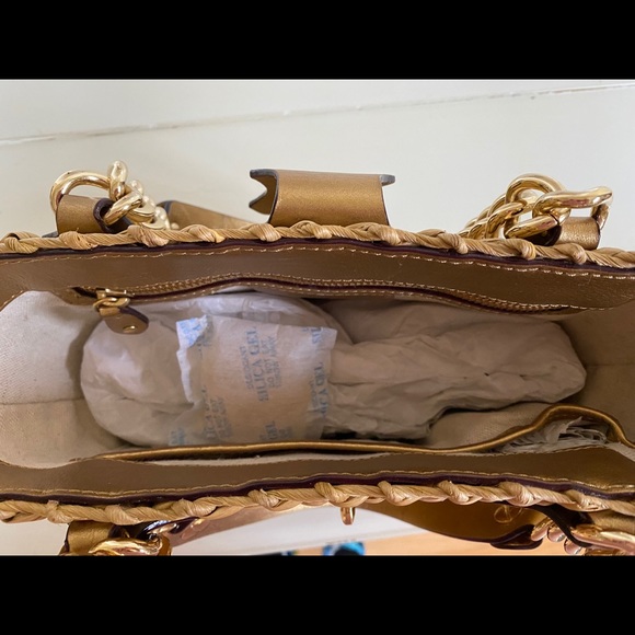 Michael Kors Tan Weave and Gold Accent Handbag - Picture 7 of 8